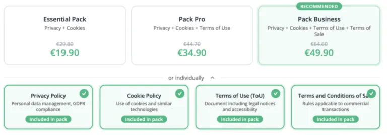 WebLegal v3 pack prices