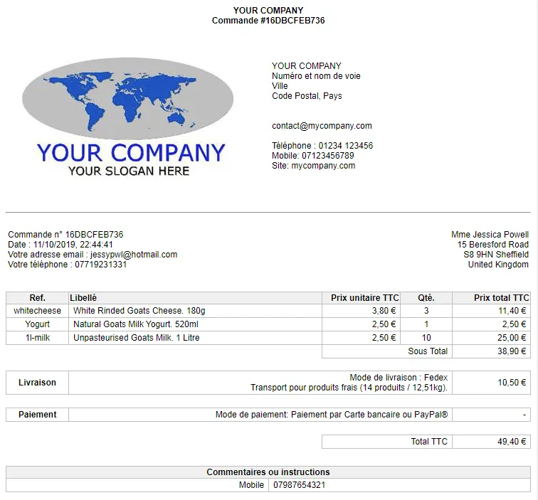 Exemple de commande en ligne Exemple de commande en ligne TOWeb