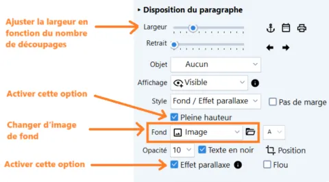 Disposition d'un paragraphe avec image de fond pour créer un effet de découpage
