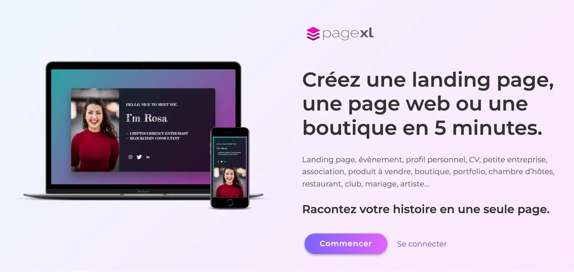 La page d’accueil de PageXL