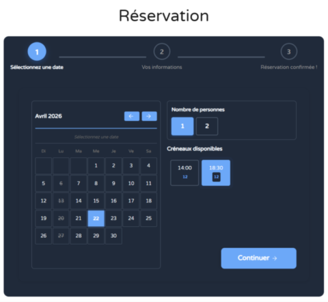 Exemple de système de réservation en ligne TOWeb